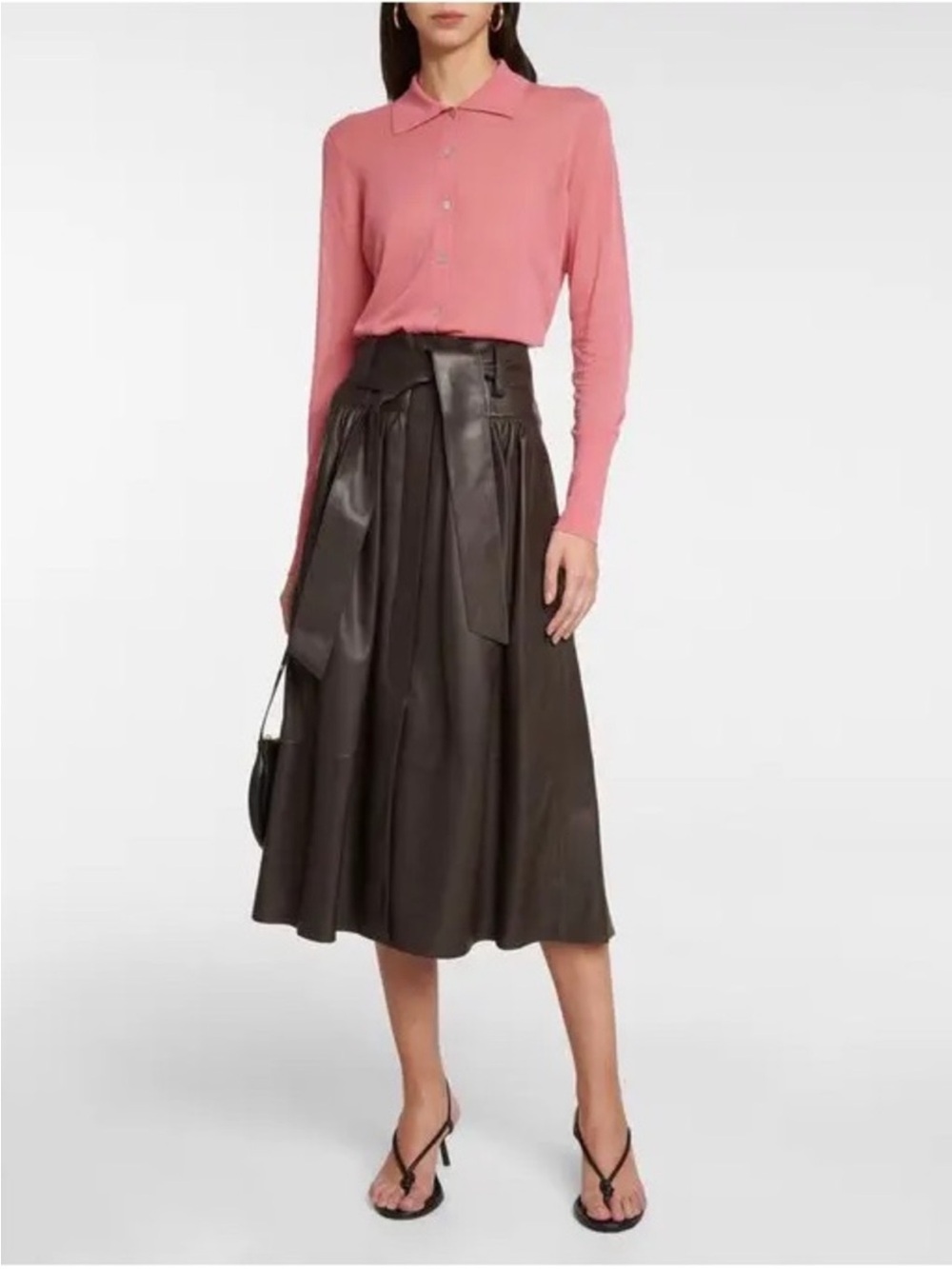 Vince 2 gorgeous lamb skin brown leather midi skirt w attached belt